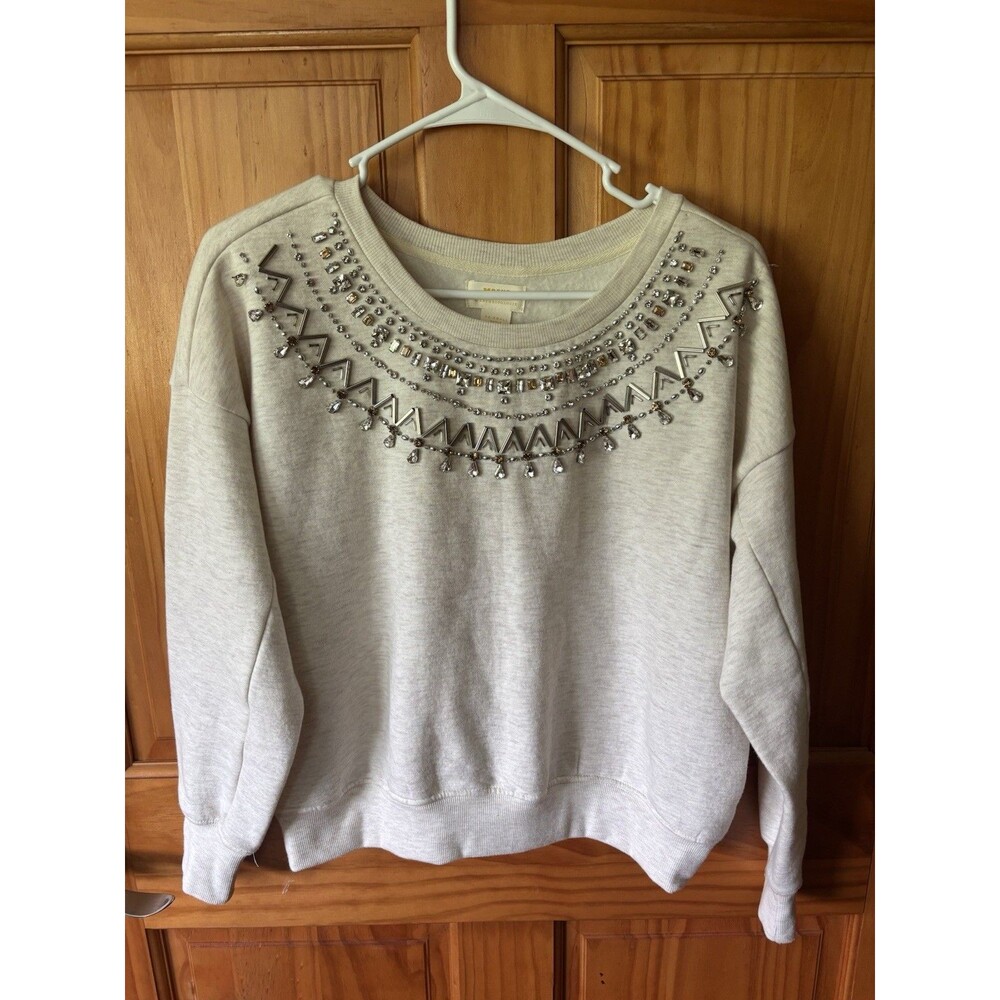 Anthropologie Maeve Embellished Collar Pullover Sweatshirt Womens Size XXS